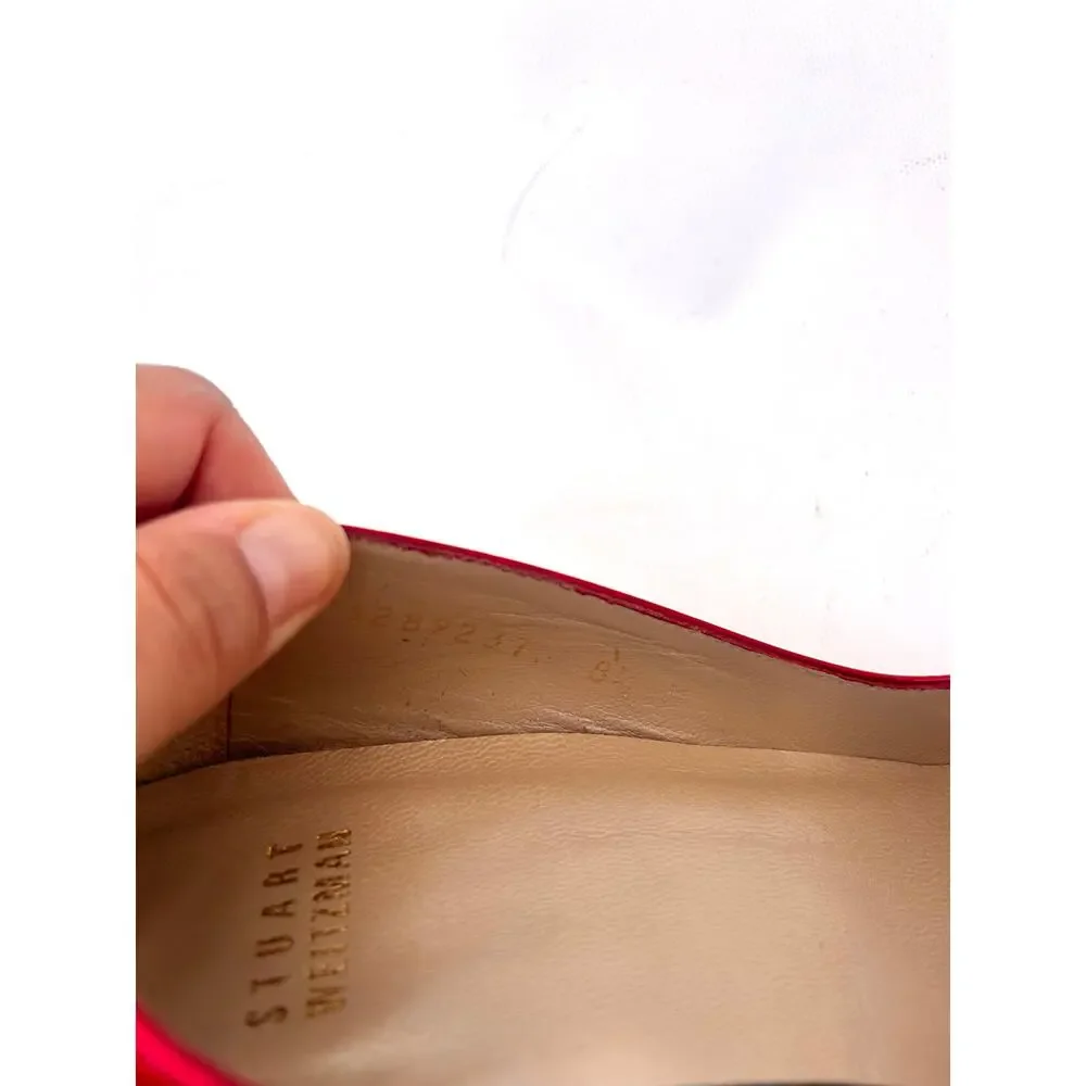 Stuart Weitzman Cherry Red Patent Leather Pointed Toe Heels Stilettos 8.5 Pumps